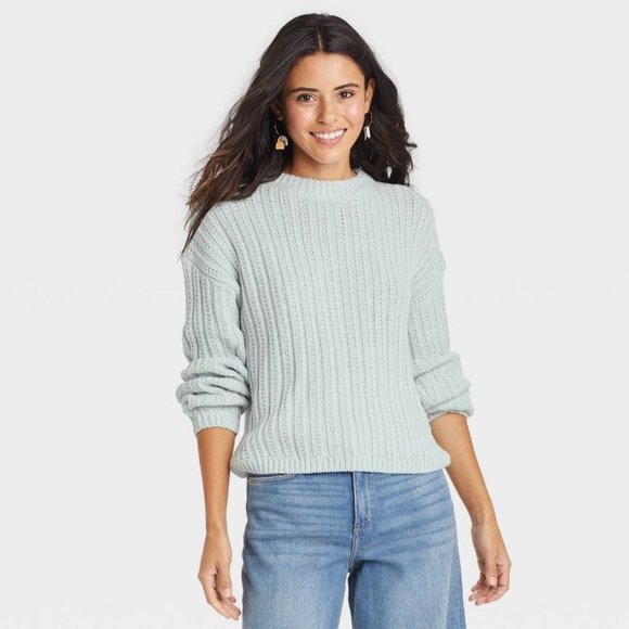 NWT Women's Crewneck Pullover Sweater Universal Thread Mint Sage Blue Green - Picture 1 of 2